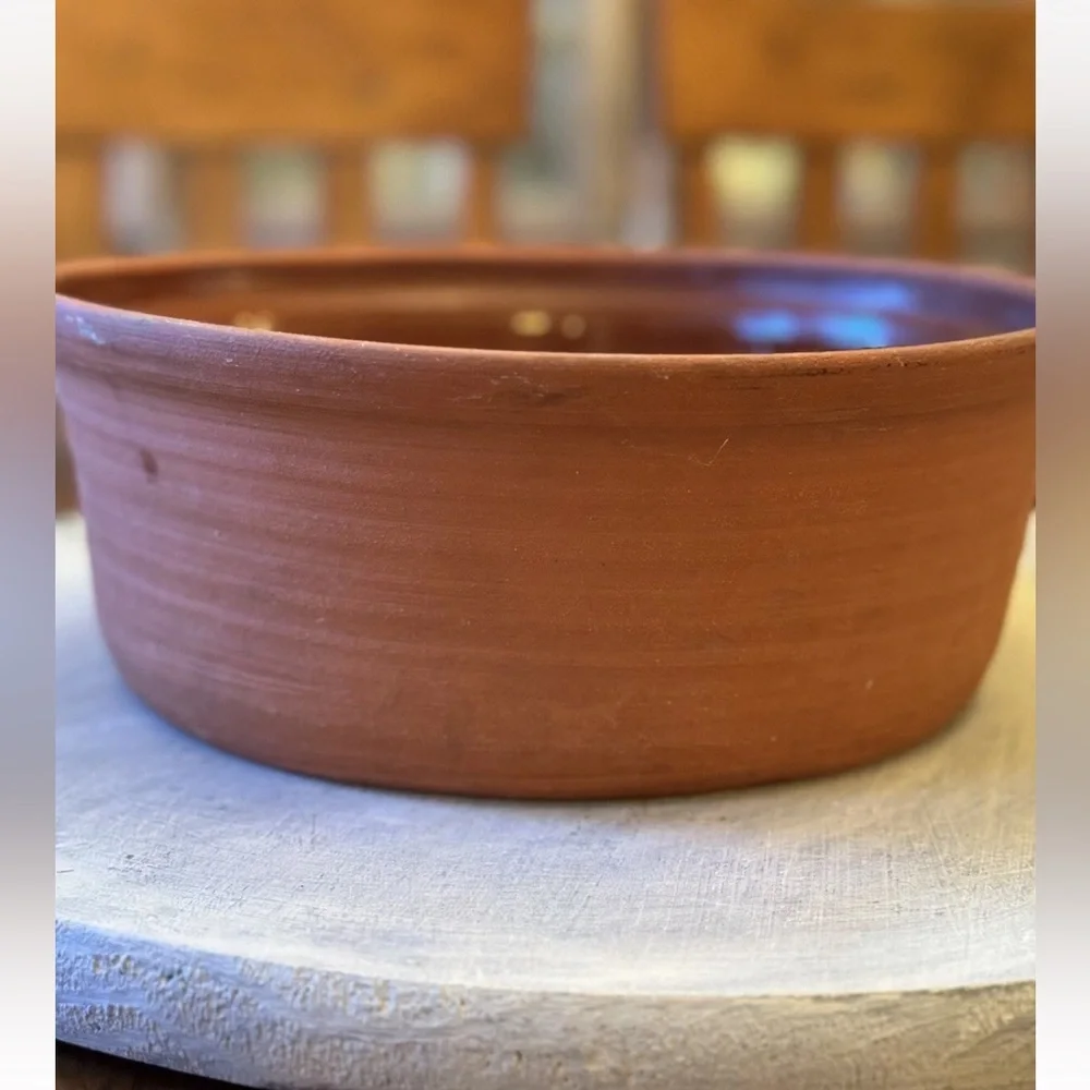Signed Hand Thrown Studio Art Pottery Terracotta Dog Food Bowl Dish Glaze XL